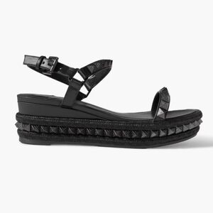 $995 Christian Louboutin Pyraclou 60 Black Stud Platform Wedge Sandals EU38 US 8